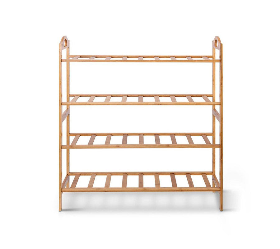 Bamboo 4 Tier Shoes Organizer Rack Tower Shelve Space Saving Storage Free Standing