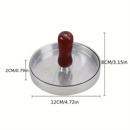 Heavy-Duty Stainless Steel Burger Press with Wooden Handle