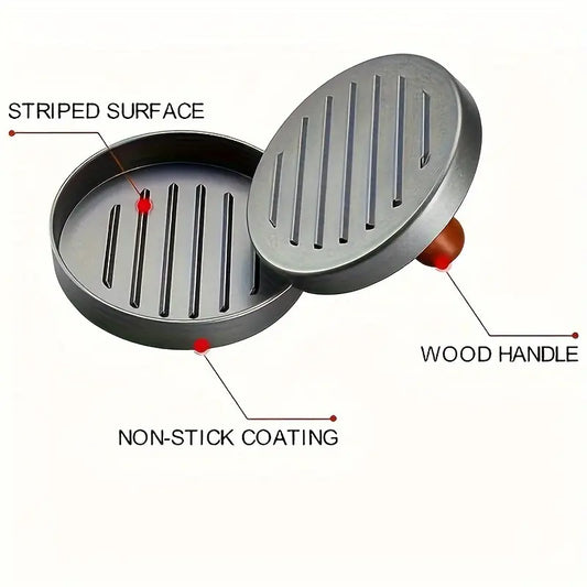 Heavy-Duty Stainless Steel Burger Press with Wooden Handle