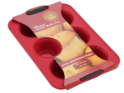 6 Cup Silicone Jumbo Muffin Pan - BPA Free - Steel Reinforced Frame