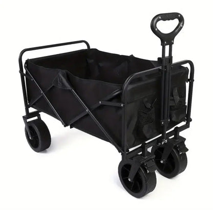 Foldable Utility Wagon Cart - All-Terrain with Adjustable Handle (Black)