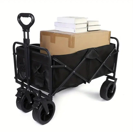 Foldable Utility Wagon Cart - All-Terrain with Adjustable Handle (Black)