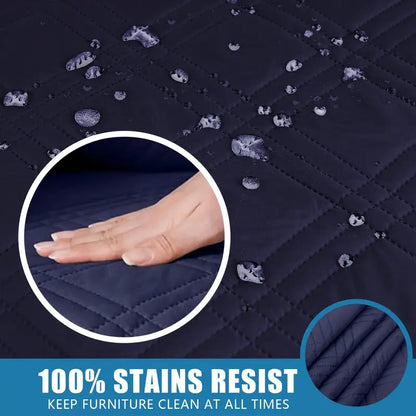 1pc Quilted Recliner Chair Cover With Pockets - Navy Blue