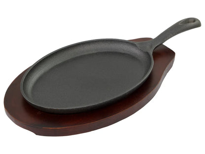 38cm Cast Iron Steak Pan with Wooden Serving Tray
