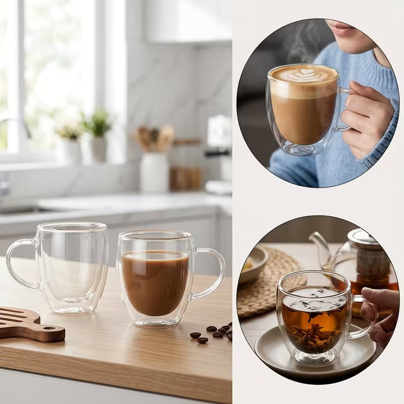 Double-Wall Borosilicate Glass Coffee Cups with Handles-150ML