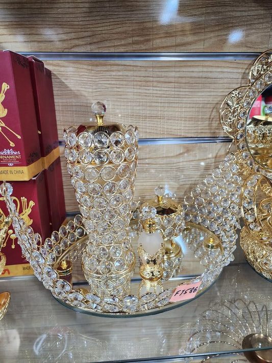 Vanity Set Gold Design With Crystal Clear Pearls
