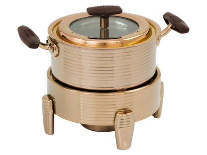 18cm Golden Hot Pot with Lid & Stand - Stainless Steel Food Warmer