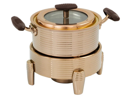 18cm Golden Hot Pot with Lid & Stand - Stainless Steel Food Warmer