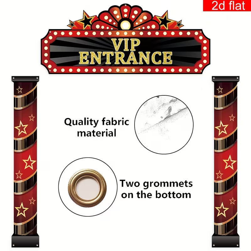 2D flat banner, 3pcs VIP Door Entrance Party Backdrop Decorations Banner - Vibrant Hanging Banner, Cinema Welcome Porch Sign Red Carpet Party Decorations for Birthday Home Movie Photography Backdrop Party Supplies