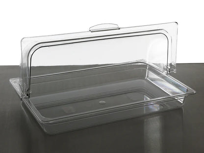 1/1GN Serving Tray with Tall Hinged Lid Food Cover - Clear Polycarbonate
