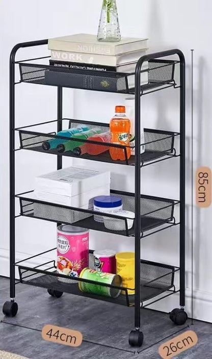 Mesh Wire Storage Cart with Castors 4 Tier