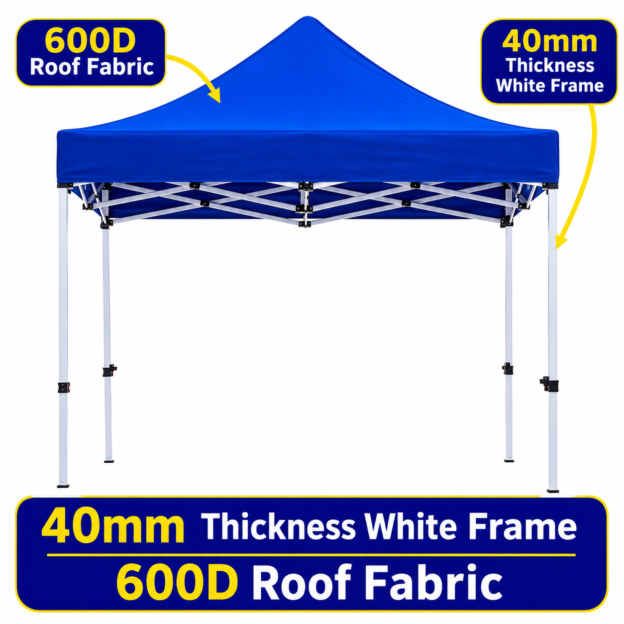 Gazebo 2.5M x 2.5M Heavy Duty White Frame 40mm