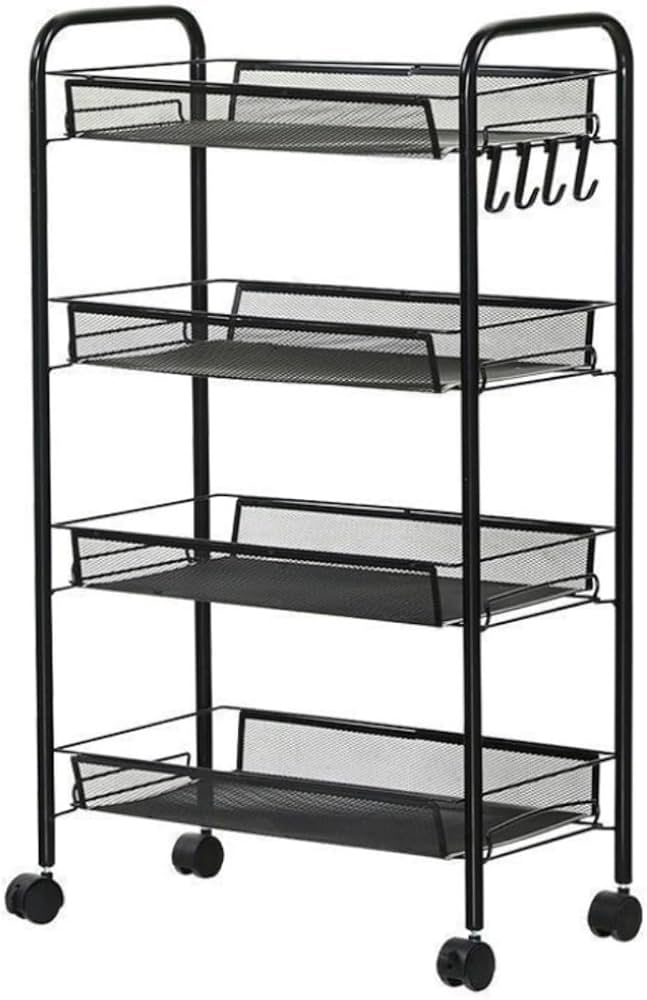 Mesh Wire Storage Cart with Castors 4 Tier