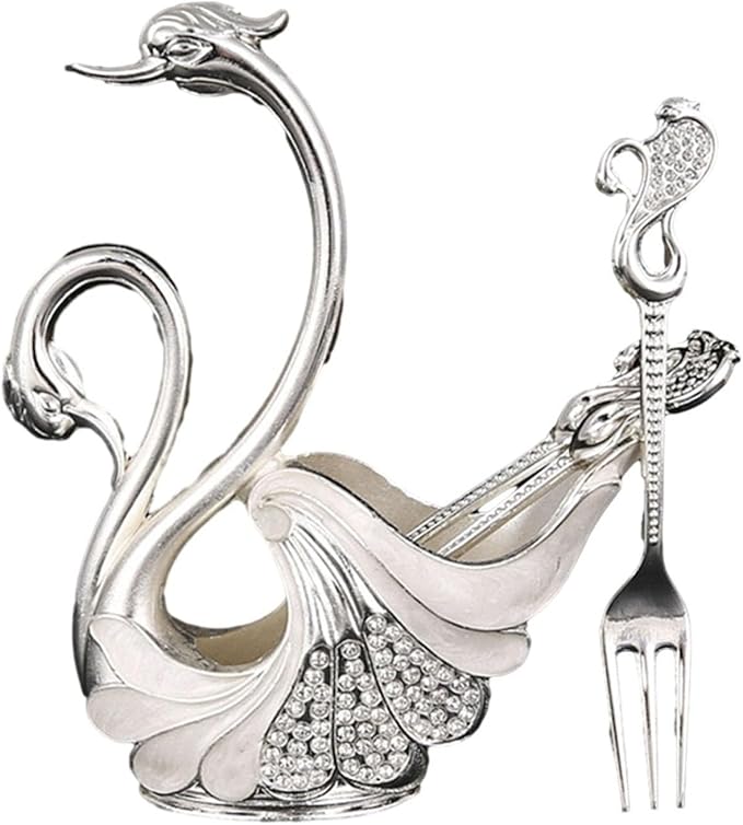 Alloy Swan Spoon Set Fruit Fork Coffee Spoon Cutlery Set Swan Base For Sugar, Cream, And Stirring In Style(D with 6 forks)