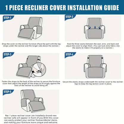 1pc Quilted Recliner Chair Cover With Pockets - Navy Blue