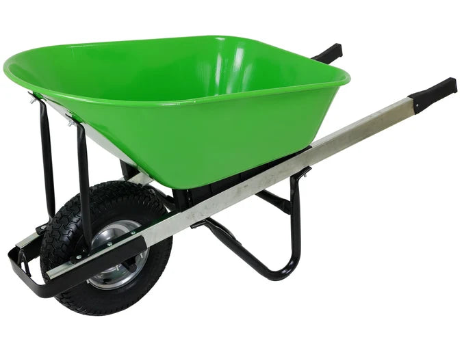 110L Wheelbarrow with Heavy Duty Green Metal Tray - 200kg Load