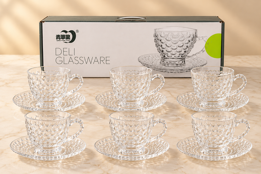 Glass Crystal Clear Bubble Glass Tea & Coffee Cup with Saucer