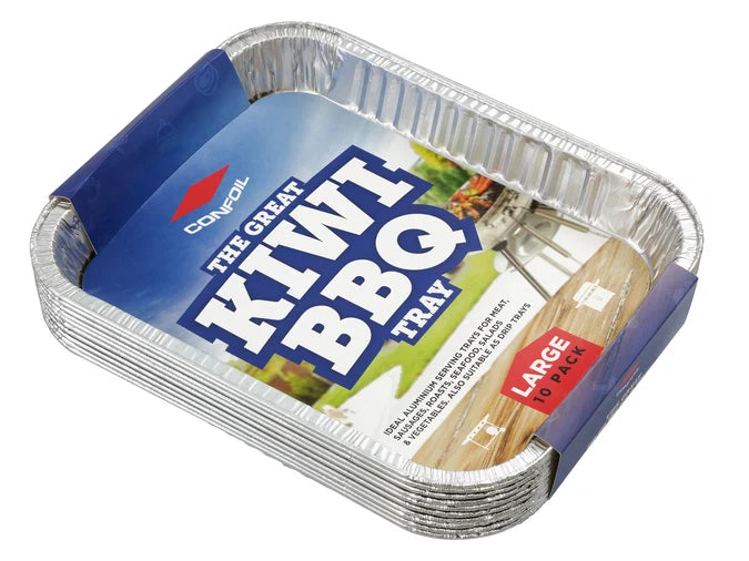 10 Pack Large Kiwi BBQ Foil Tray Containers - 2500ml - 32cm x 26cm x 4cm