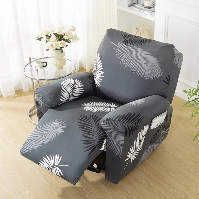 Contemporary 4PC Black and White Leaf Print Recliner Slipcovers