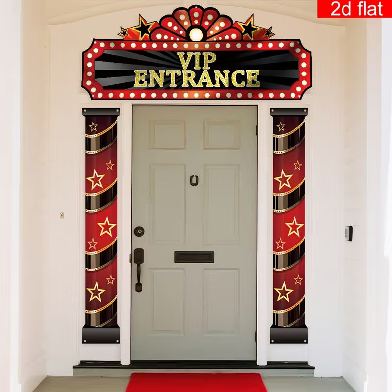 2D flat banner, 3pcs VIP Door Entrance Party Backdrop Decorations Banner - Vibrant Hanging Banner, Cinema Welcome Porch Sign Red Carpet Party Decorations for Birthday Home Movie Photography Backdrop Party Supplies