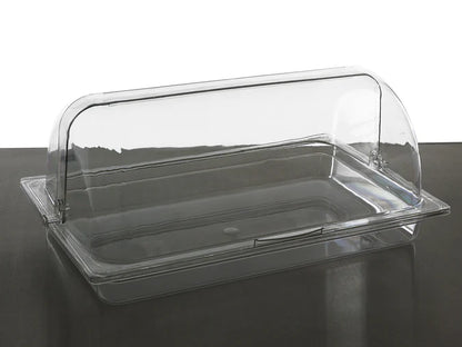 1/1GN Serving Tray with Tall Hinged Lid Food Cover - Clear Polycarbonate