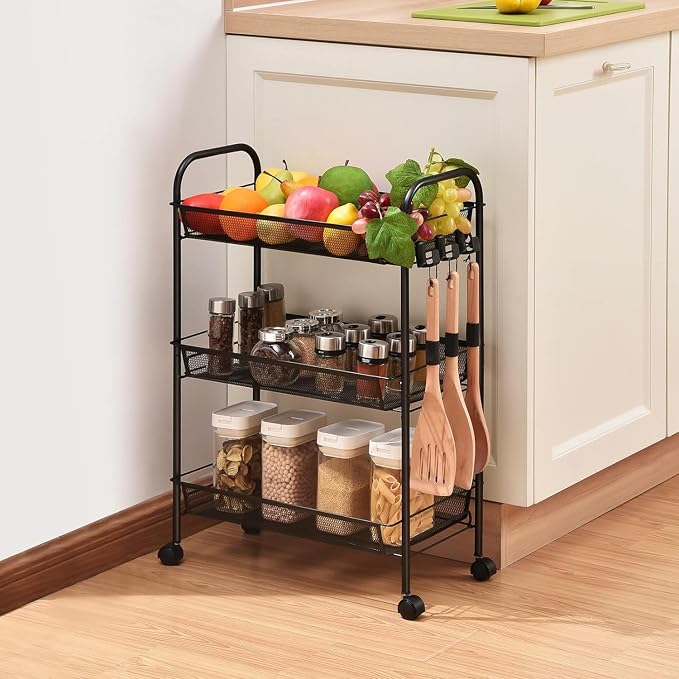 Mesh Wire Storage Cart with Castors 3 Tier