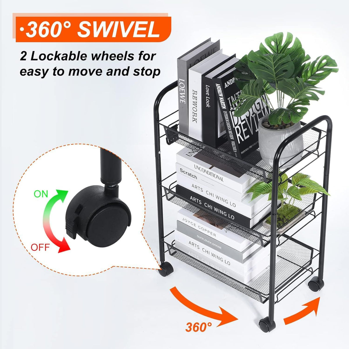 Mesh Wire Storage Cart with Castors 3 Tier