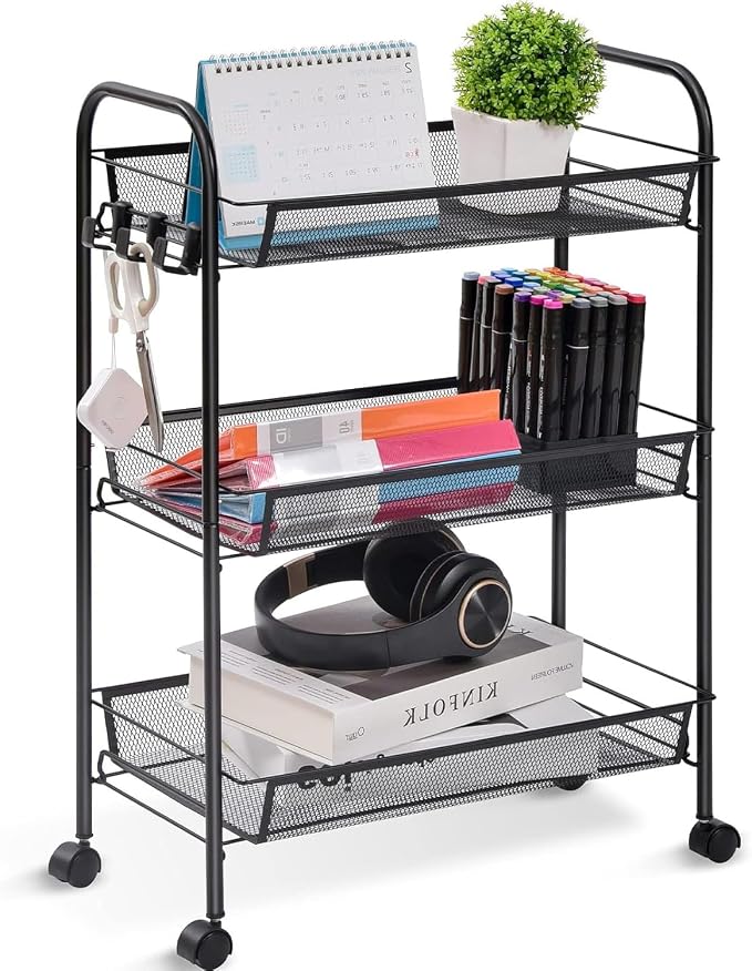 Mesh Wire Storage Cart with Castors 3 Tier