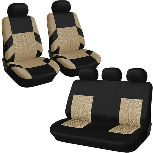 Fit 5-Seat Car Seat Covers with Stylish 3D Print Design - Black & Beige