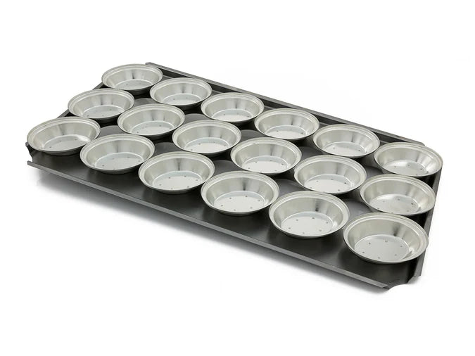 16" Pie Baking Tray - 18x Oval 13cm x 3cm Deep Pies Commercial S/S Self Cutting