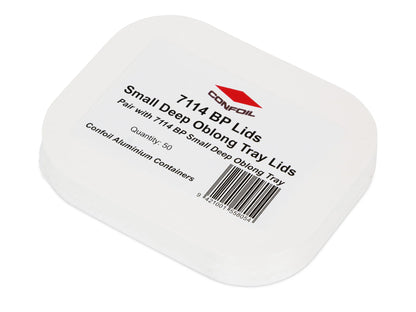 50 Small Oblong Tray Lids for Foil Containers - White Card - 13cm x 10.5cm