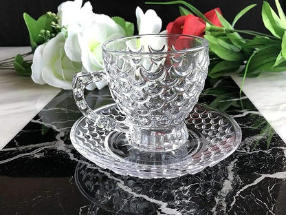 Glass Crystal Clear Bubble Glass Tea & Coffee Cup with Saucer