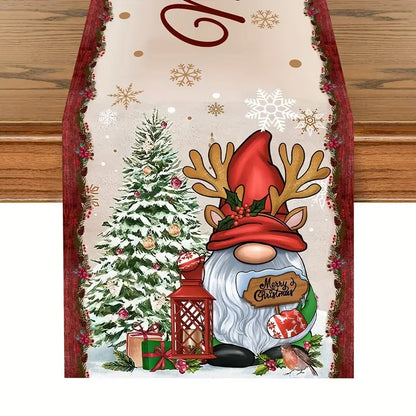 Merry Christmas Dwarf Table Runner - 35.56cm x 180.09cm Festive Holiday Decor, Polyester, Perfect for Home & Party, Christmas Decor