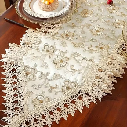 Rectangular Embroidered Lace Table Runner