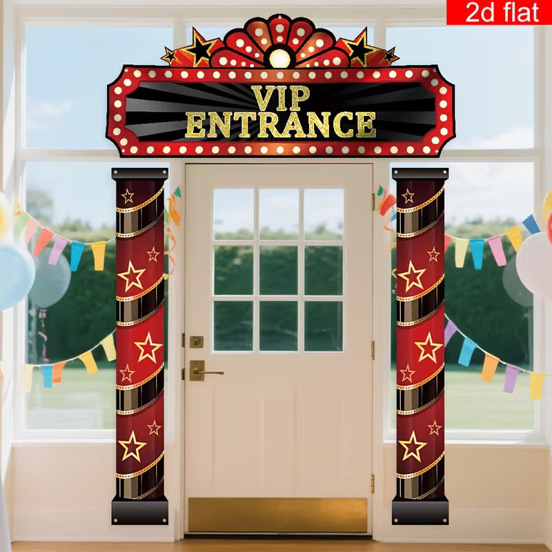 2D flat banner, 3pcs VIP Door Entrance Party Backdrop Decorations Banner - Vibrant Hanging Banner, Cinema Welcome Porch Sign Red Carpet Party Decorations for Birthday Home Movie Photography Backdrop Party Supplies