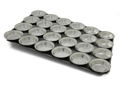 18" Pie Baking Tray - 24x Oval 13cm x 3cm Deep Pies Commercial S/S Self Cutting