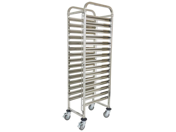 Mobile Bakers Rack 16" Tray x15 | 1.7m Tall + Wheels | Commercial Bakery Racks