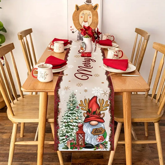 Merry Christmas Dwarf Table Runner - 35.56cm x 180.09cm Festive Holiday Decor, Polyester, Perfect for Home & Party, Christmas Decor
