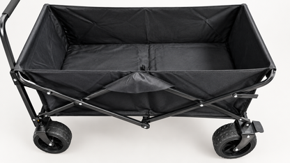 Foldable Utility Wagon Cart with wide tires - All-Terrain with Adjustable Handle (Black)