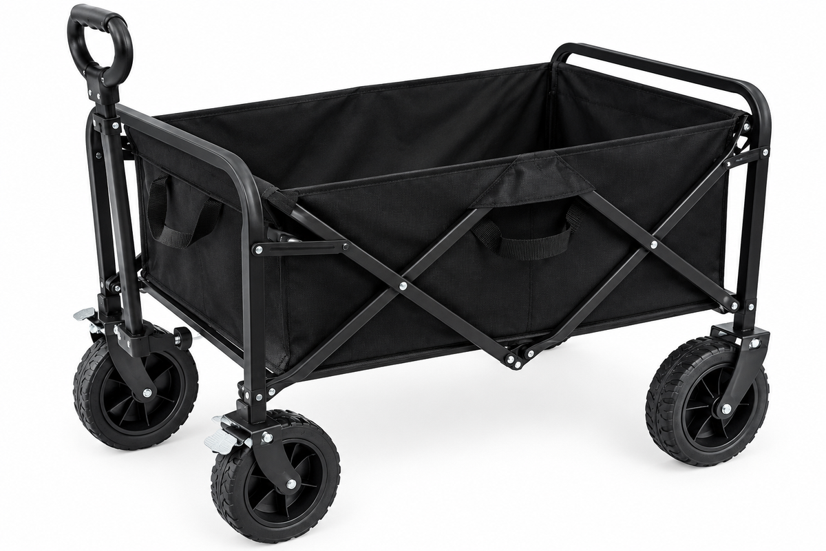 Foldable Utility Wagon Cart with wide tires - All-Terrain with Adjustable Handle (Black)
