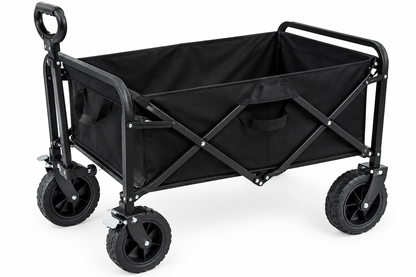 Foldable Utility Wagon Cart with wide tires - All-Terrain with Adjustable Handle (Black)