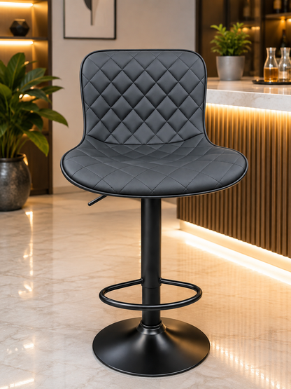 Bar Stool 0875 Faux Leather Bar Chair,Upholstered Counter Height with High Backrest for Kitchen Island, Black
