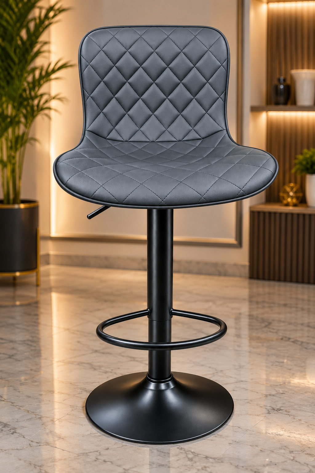 Bar Stool 0875 Faux Leather Bar Chair,Upholstered Counter Height with High Backrest for Kitchen Island, Black