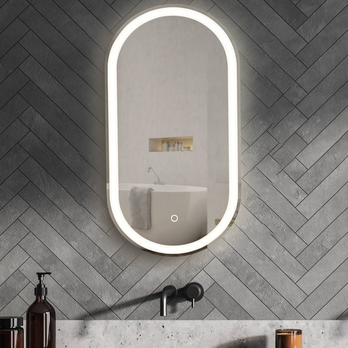Barelli 900 x 450mm Frameless Pill Shape Front Lit LED Mirror