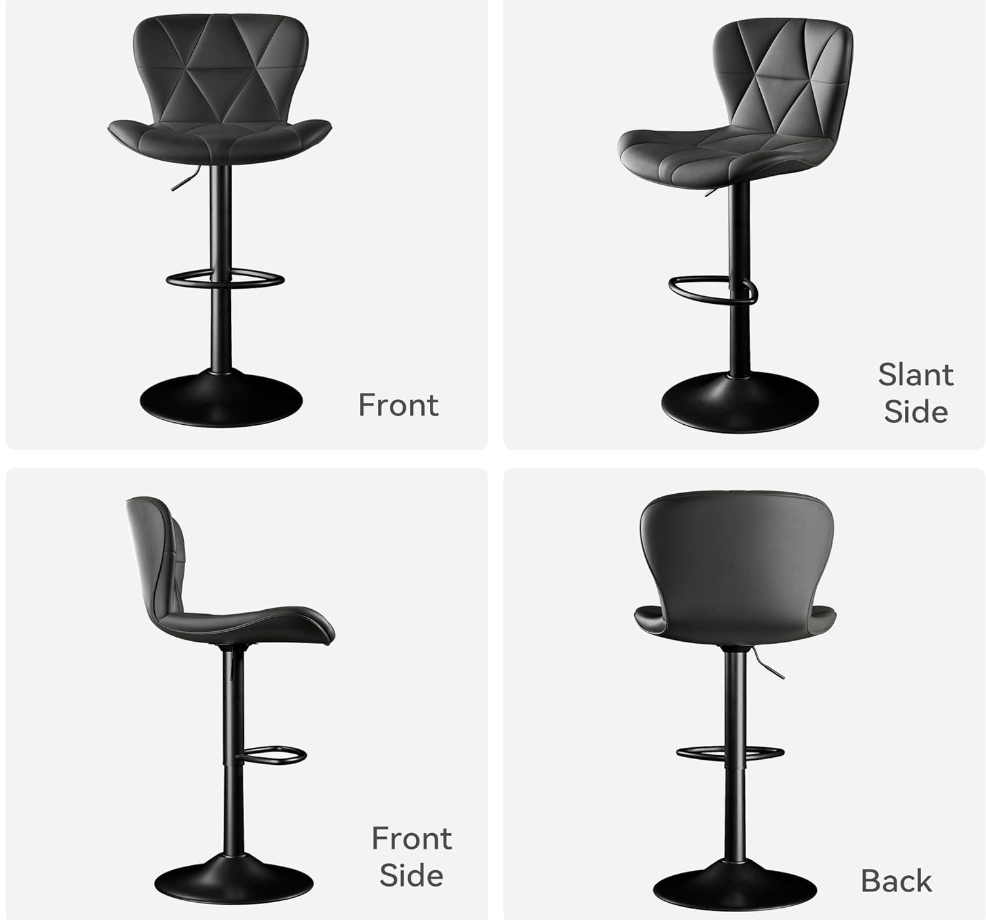 Bar Stool set of 4  RO11  Faux Leather Bar Chairs,Upholstered Counter Height with High Backrest for Kitchen Island, Black (Copy) (Copy)