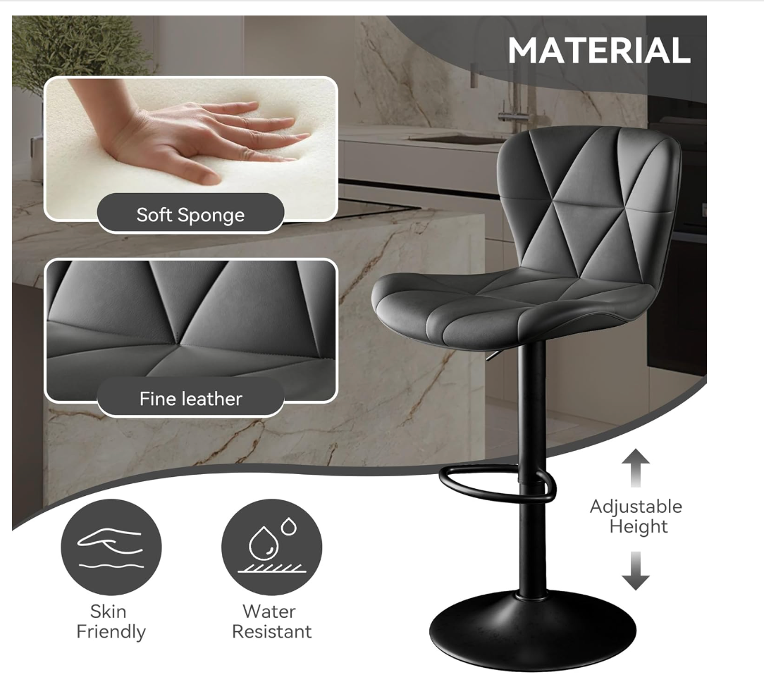 Bar Stool set of 4  RO11  Faux Leather Bar Chairs,Upholstered Counter Height with High Backrest for Kitchen Island, Black (Copy) (Copy)