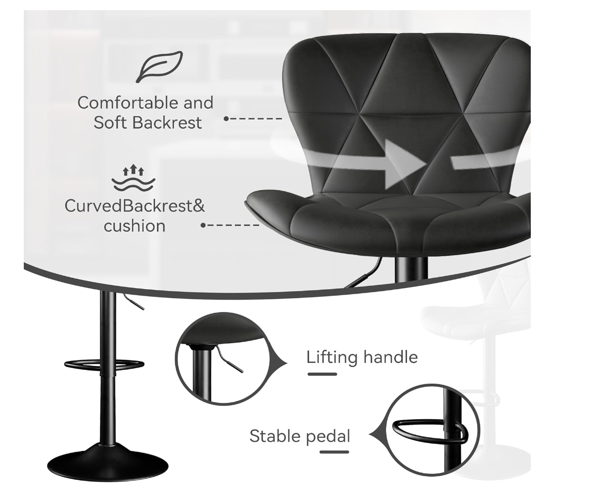 Bar Stool set of 4  RO11  Faux Leather Bar Chairs,Upholstered Counter Height with High Backrest for Kitchen Island, Black (Copy) (Copy)