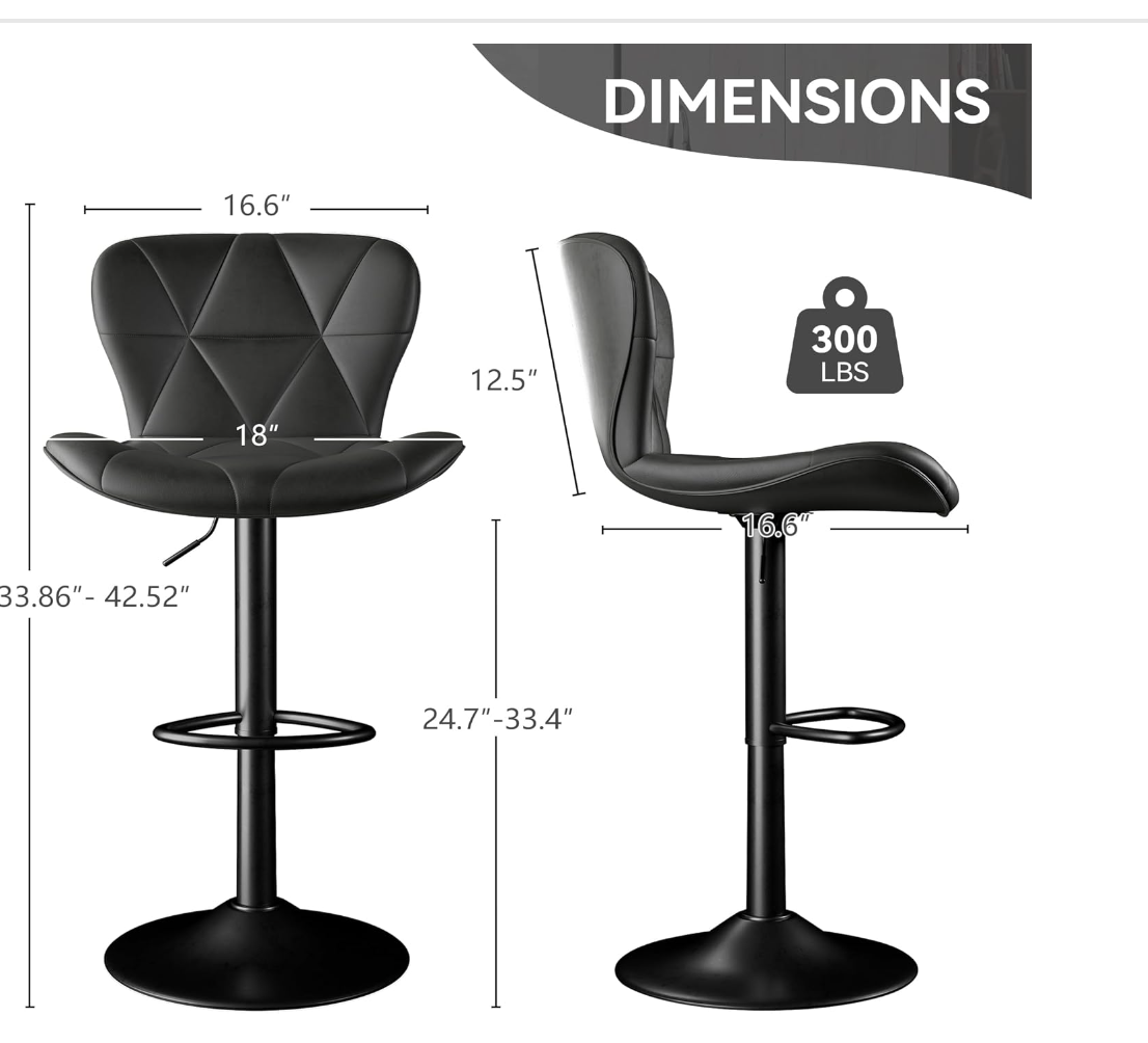 Bar Stool set of 4  RO11  Faux Leather Bar Chairs,Upholstered Counter Height with High Backrest for Kitchen Island, Black (Copy) (Copy)