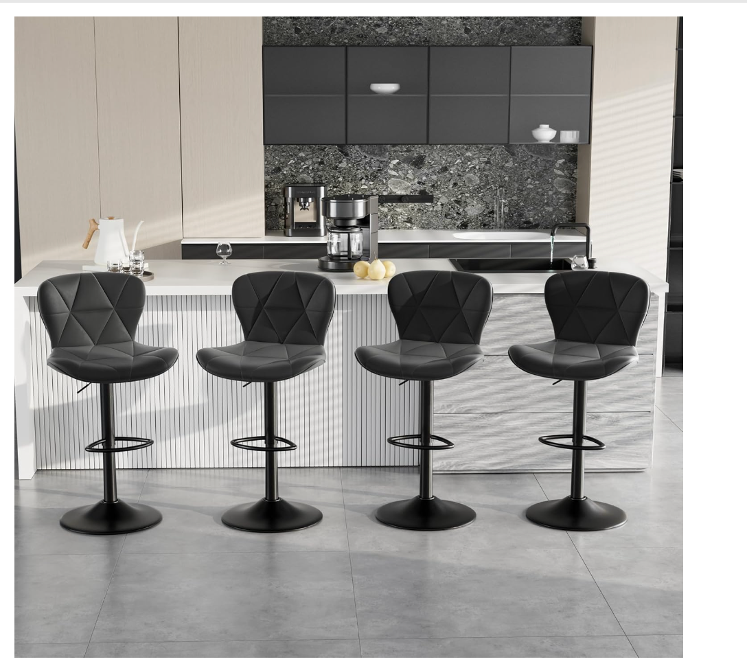 Bar Stool set of 4  RO11  Faux Leather Bar Chairs,Upholstered Counter Height with High Backrest for Kitchen Island, Black (Copy) (Copy)