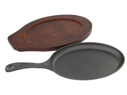 38cm Cast Iron Steak Pan with Wooden Serving Tray